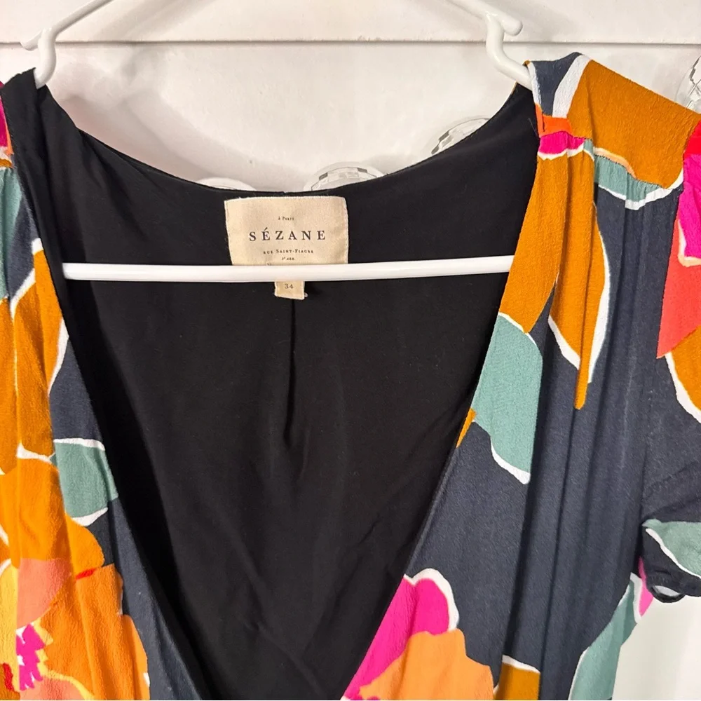 Sézane Amber Wrap Dress navy ink floral print - Picture 5 of 7